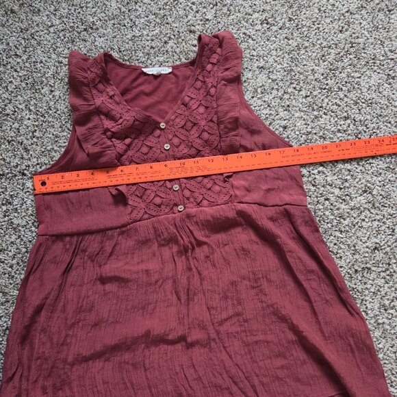Parallel Skies Top Size Large Sleeveless Burgundy Ruffles Lace Romantic Boho - Picture 7 of 7